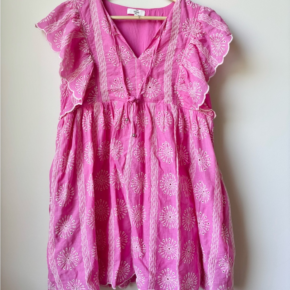 Entro Pink Embroidered Dress with Ruffle Sleeves
